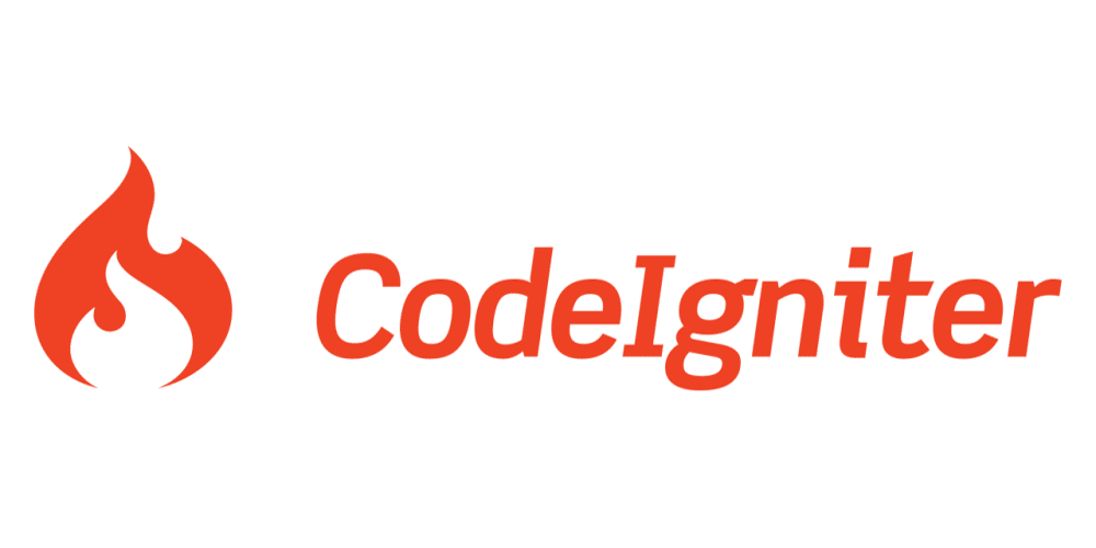 Logo resmi CodeIgniter dengan kata dan logo berwarna merah.