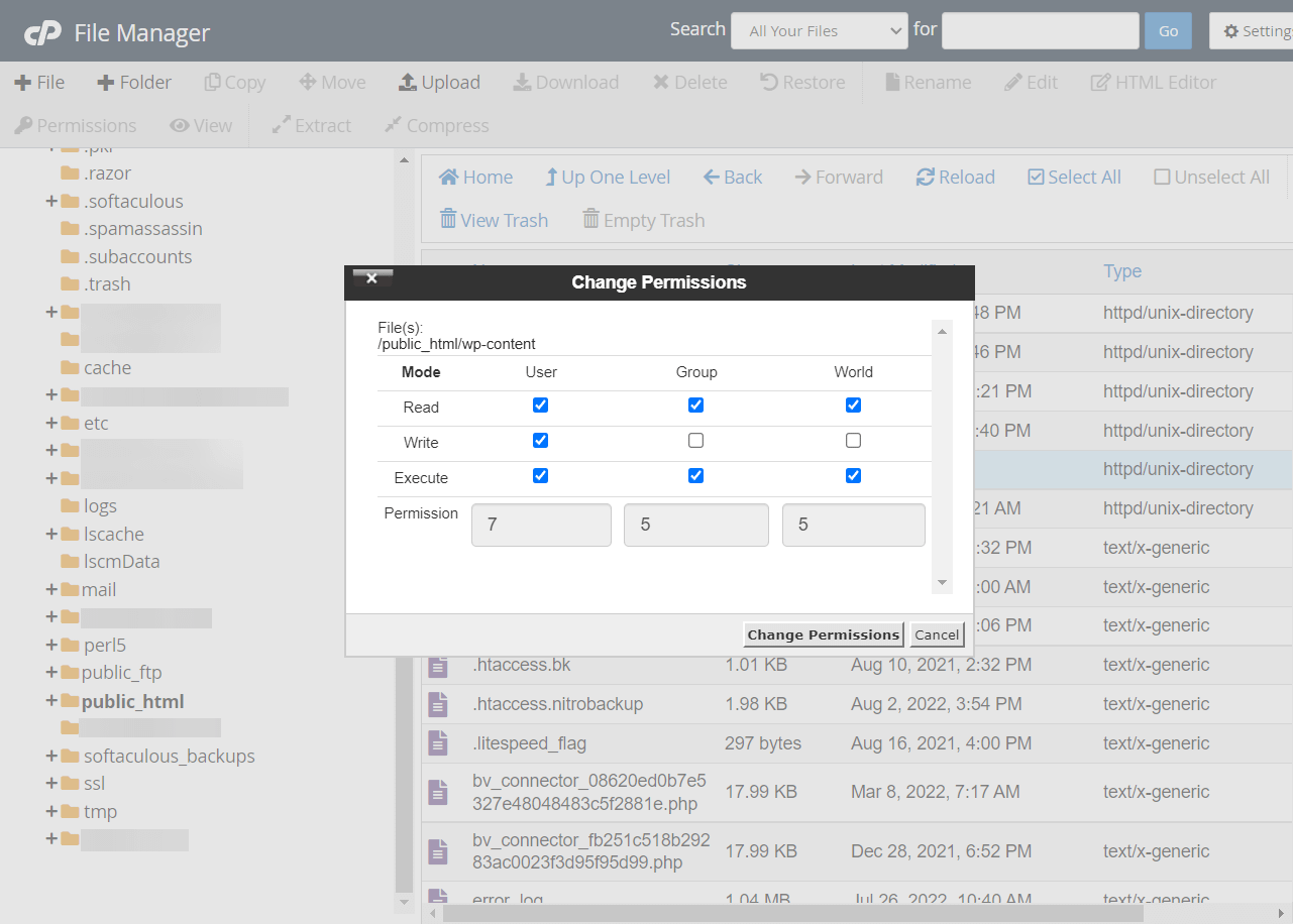 wpcontent 파일 권한