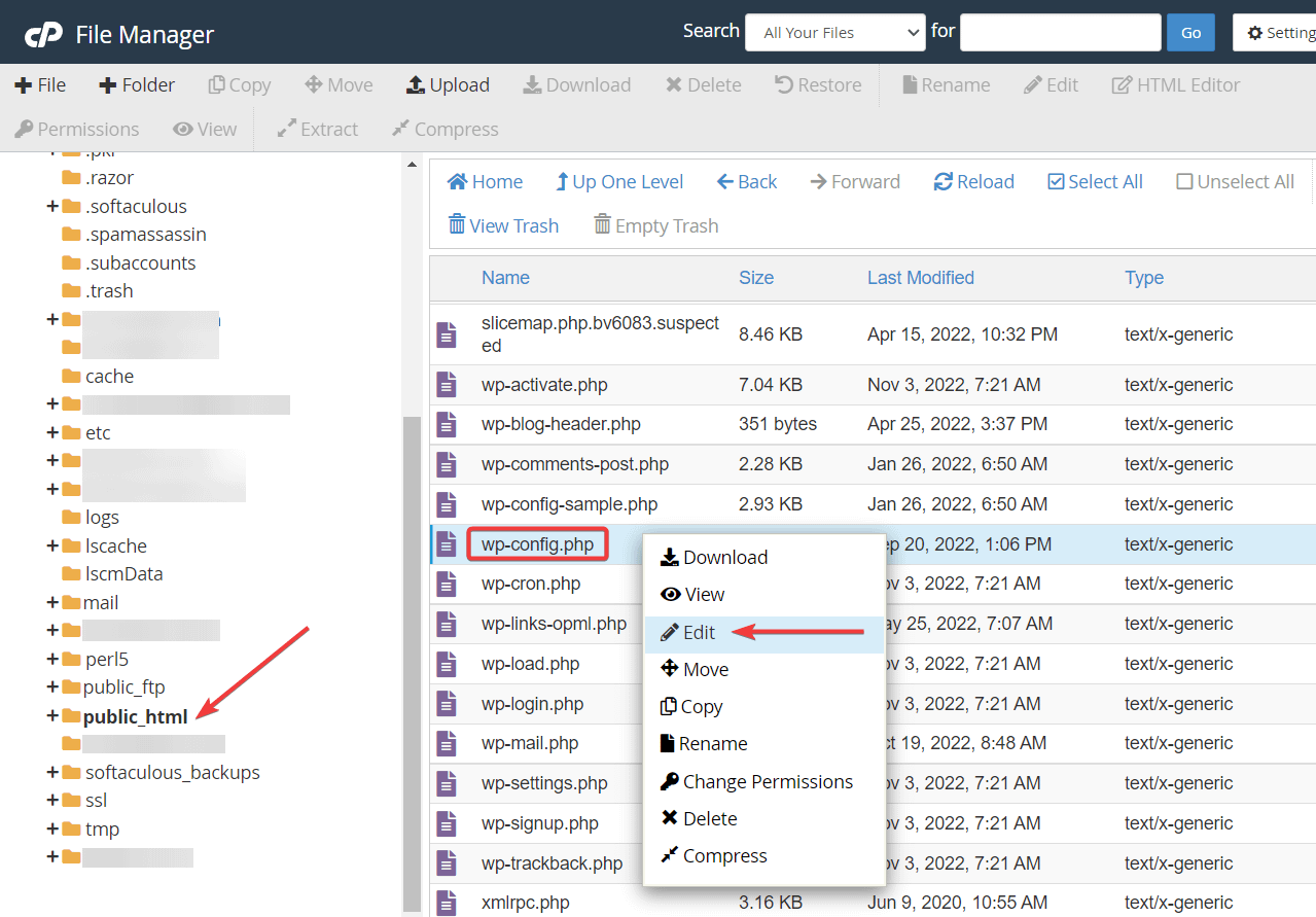 modifica del file wpconfig