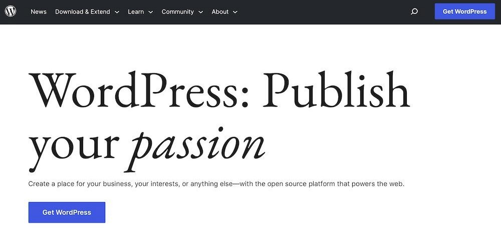 Pagina iniziale di WordPress.org