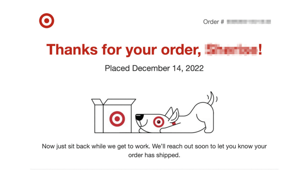 Dankeseite für eine E-Commerce-Bestellung bei Target.com.