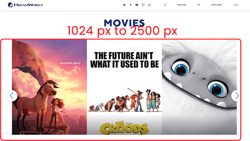 Presentación de diapositivas del sitio web para mostrar las películas actuales - Fuente: Dreamworks