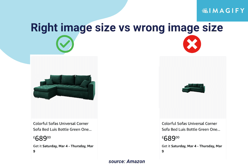 Правильный размер изображения против неправильного размера изображения - Источник: Imagify
