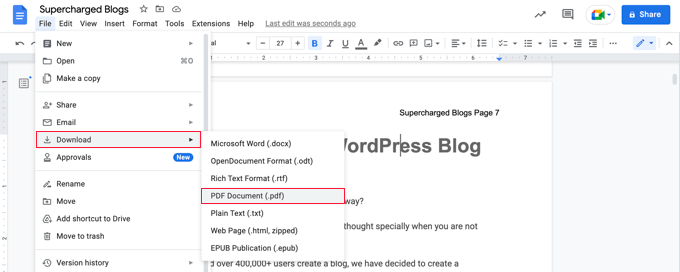Eksportowanie dokumentu Google jako dokumentu PDF Exporting a Google Doc as a PDF Document