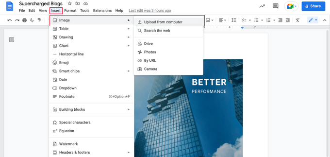Wstawianie obrazu okładki w Dokumentach Google Inserting a Cover Image in Google Docs