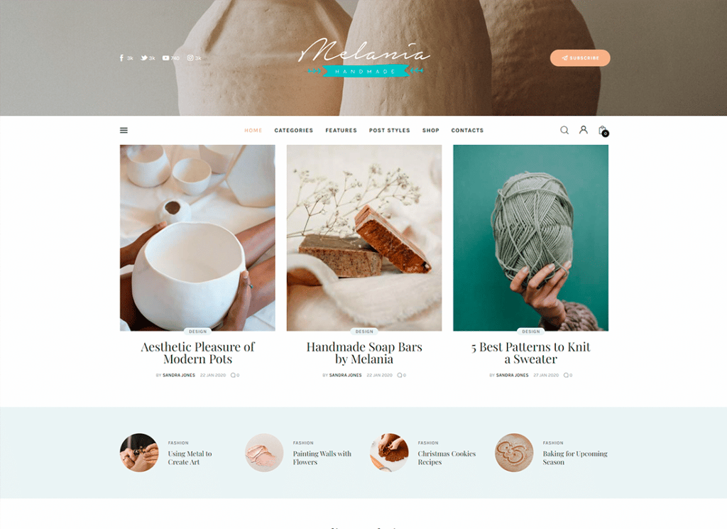 melania | Blog hecho a mano y tienda de manualidades Tema artístico de WordPress