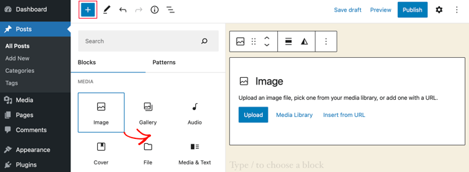 Aggiungi un Blocco immagine Add an Image Block