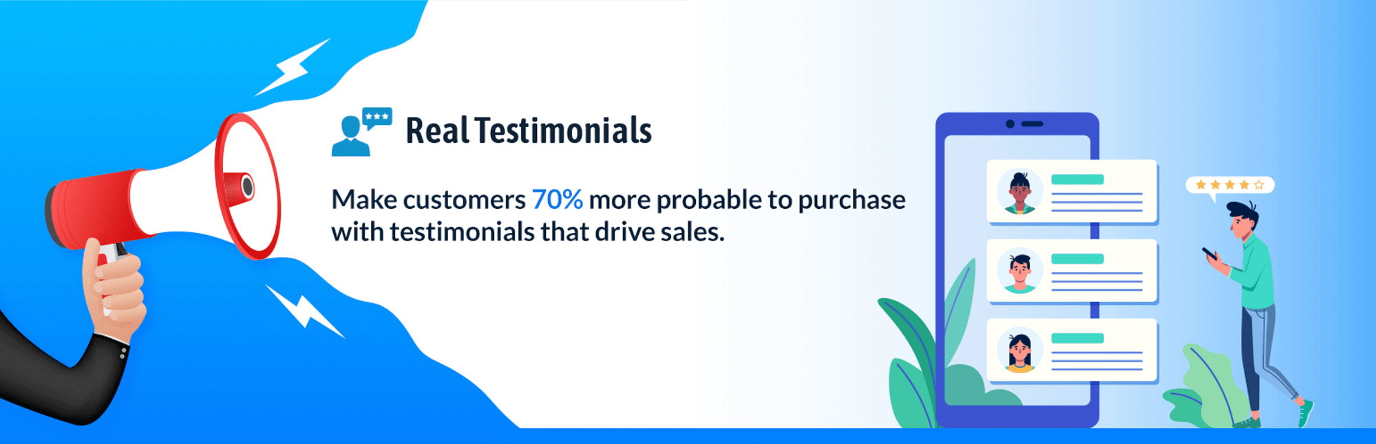 I migliori plugin di testimonianze di WordPress: banner Testimonianze reali