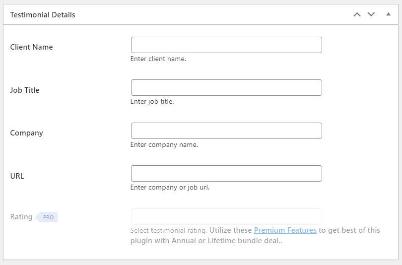 Aggiunta di nuove testimonianze in WP Testimonials