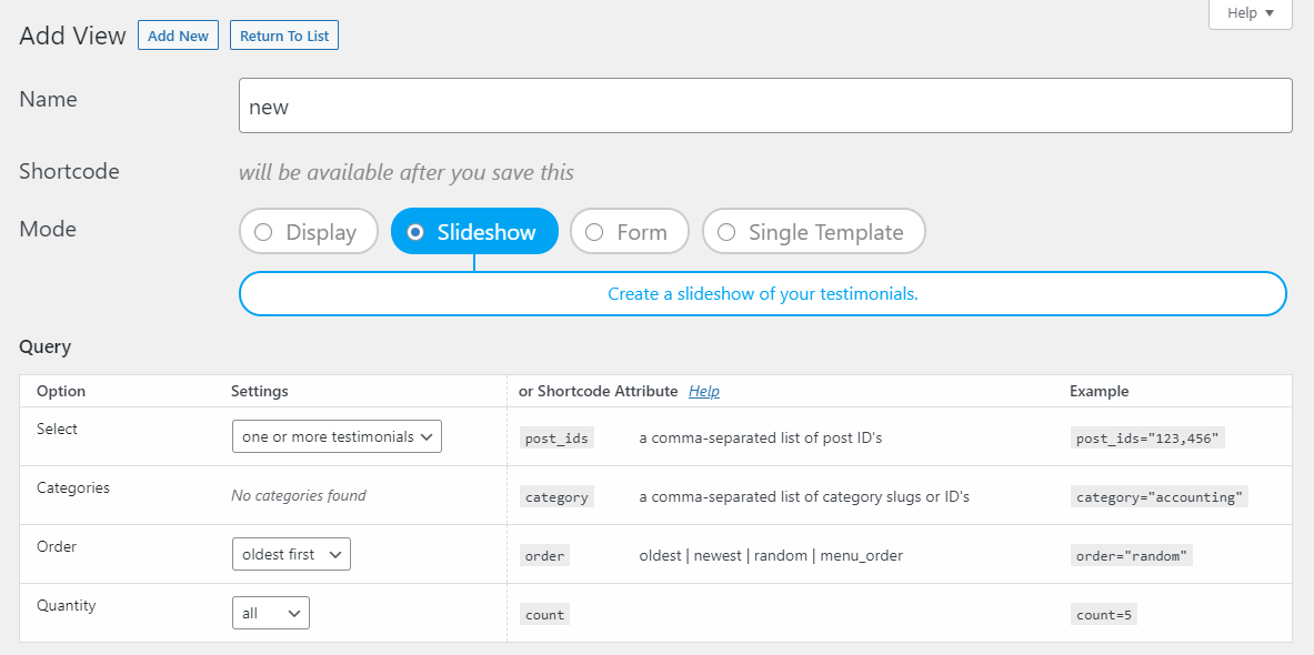 L'interfaccia del plugin Strong Testimonials