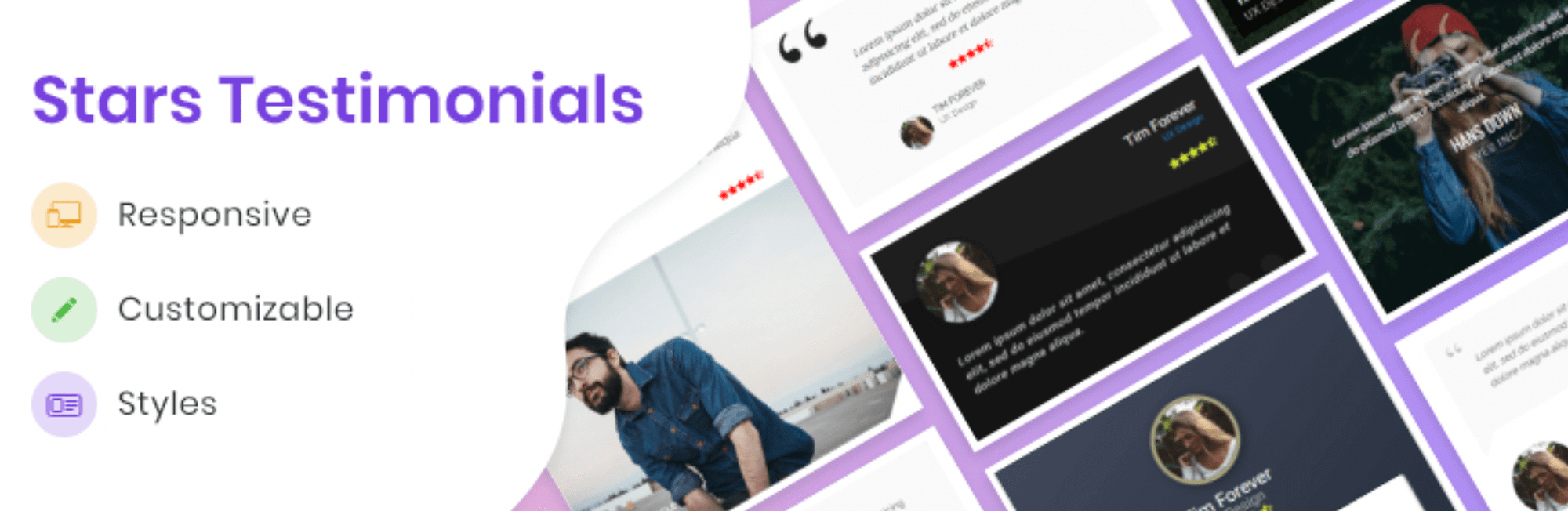 I migliori plugin di testimonianze di WordPress: banner Testimonianze stelle