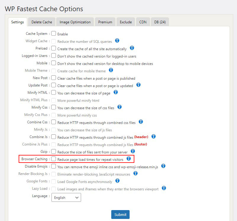 Aktifkan Cache Browser di Cache Tercepat WP