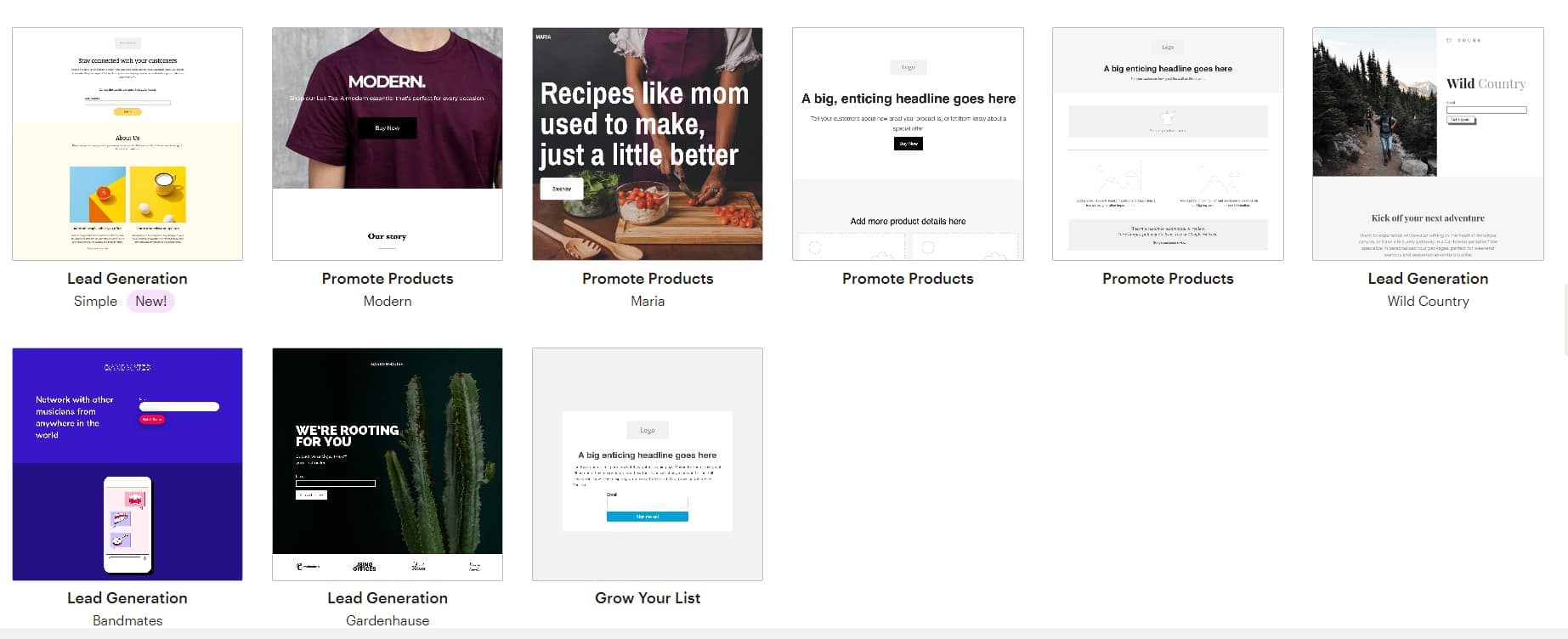 Шаблоны целевых страниц MailChimp