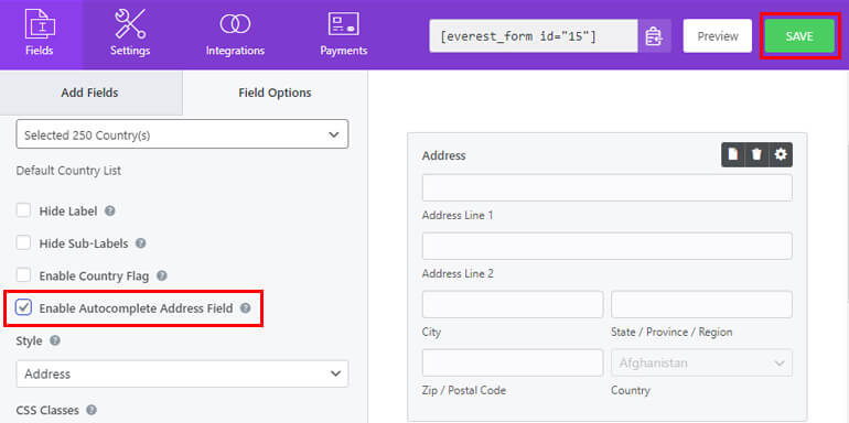 Address Autocomplete WordPress フィールドを有効にする