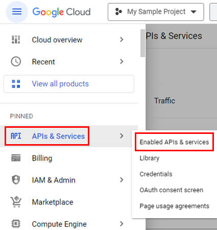 有効な API とサービスを開く