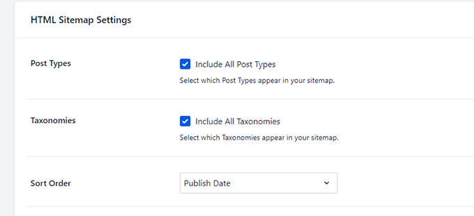 选择要包含在 HTML 站点地图中的帖子类型 Select post types to include in HTML sitemap
