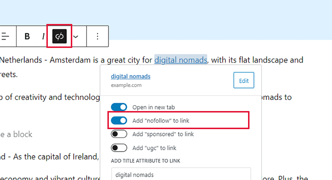 使用多合一 SEO 将 nofollow 添加到链接 Add nofollow to a link using All in One SEO