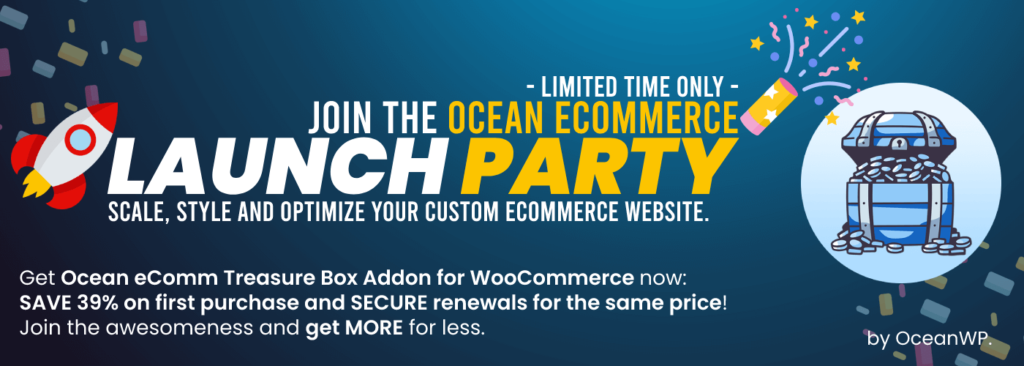 complemento de site de comércio eletrônico personalizado para banner promocional WooCommerce by OceanWP