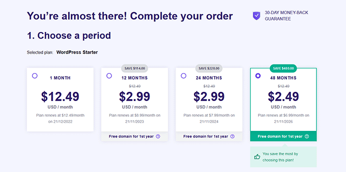 Выберите свой план хостинга Choose your hosting plan