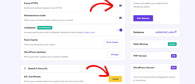Включить SSL Turn on SSL