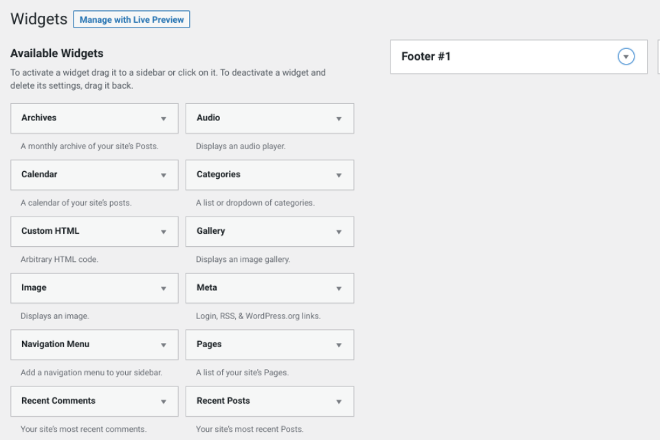 Die Standard-WordPress-Widgets.
