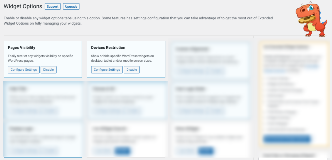 Der Einstellungsbildschirm des Widget-Optionen-Plugins.