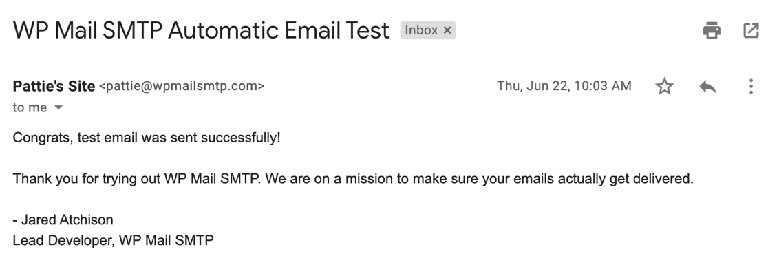 A test email from WP Mail SMTP