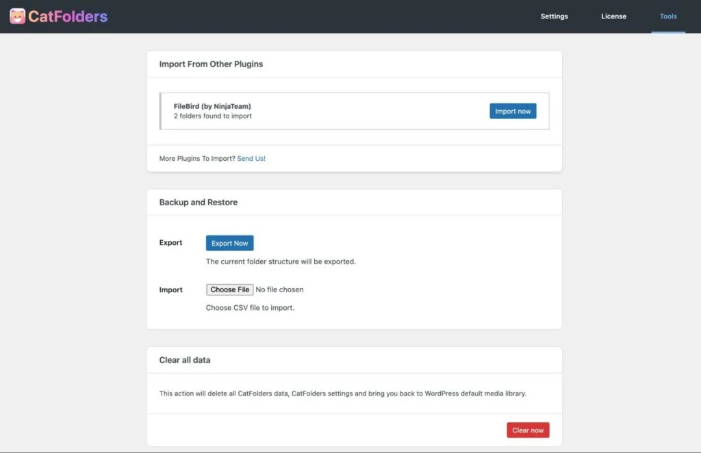 他のメディア フォルダ プラグインからインポートする catfolders