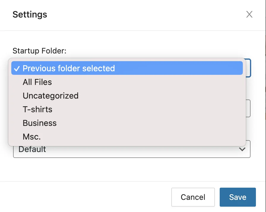 catfolders 起動フォルダの選択