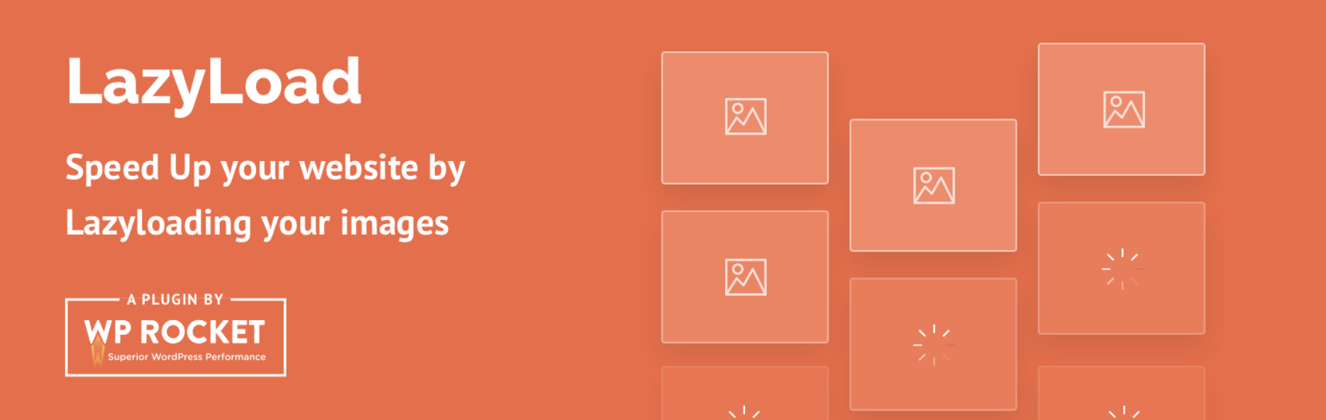 LazyLoad-Hero-Image mit orangefarbenem Hintergrund und Abbildungen von Bildern