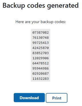 Códigos de backup 2FA