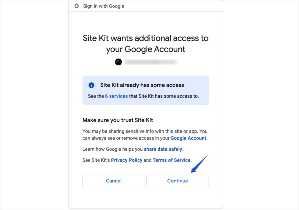 サイト キットのアクセス許可を Google アカウントに付与する