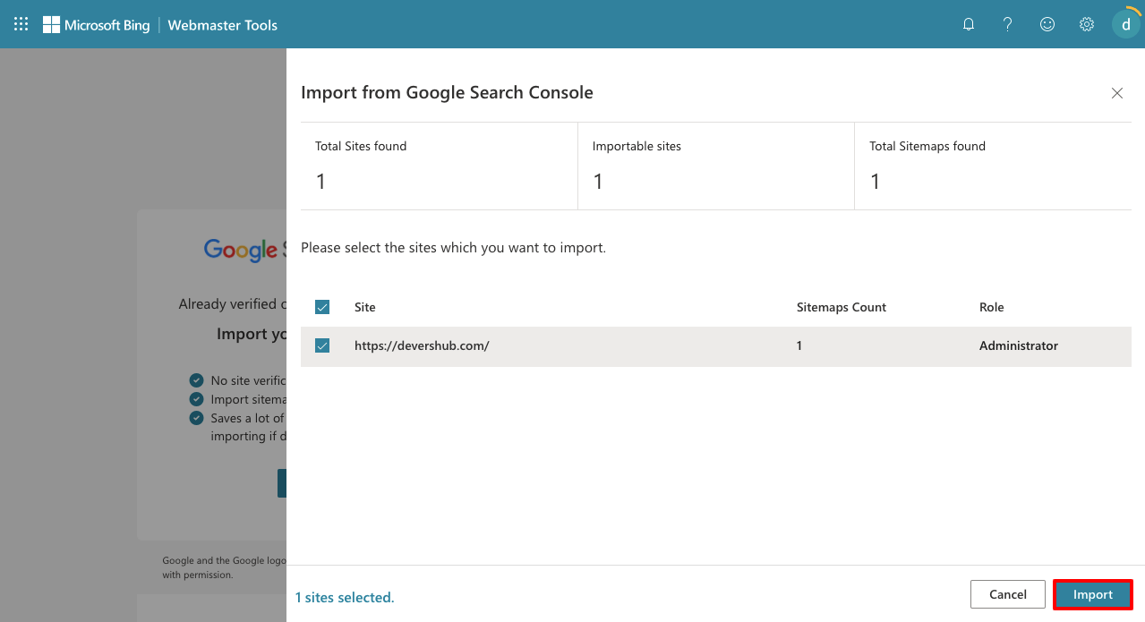 So erstellen Sie eine Sitemap und übermitteln sie an Google und andere Suchmaschinen 22 Import Sitemap from Google to Bing Webmaster Tool