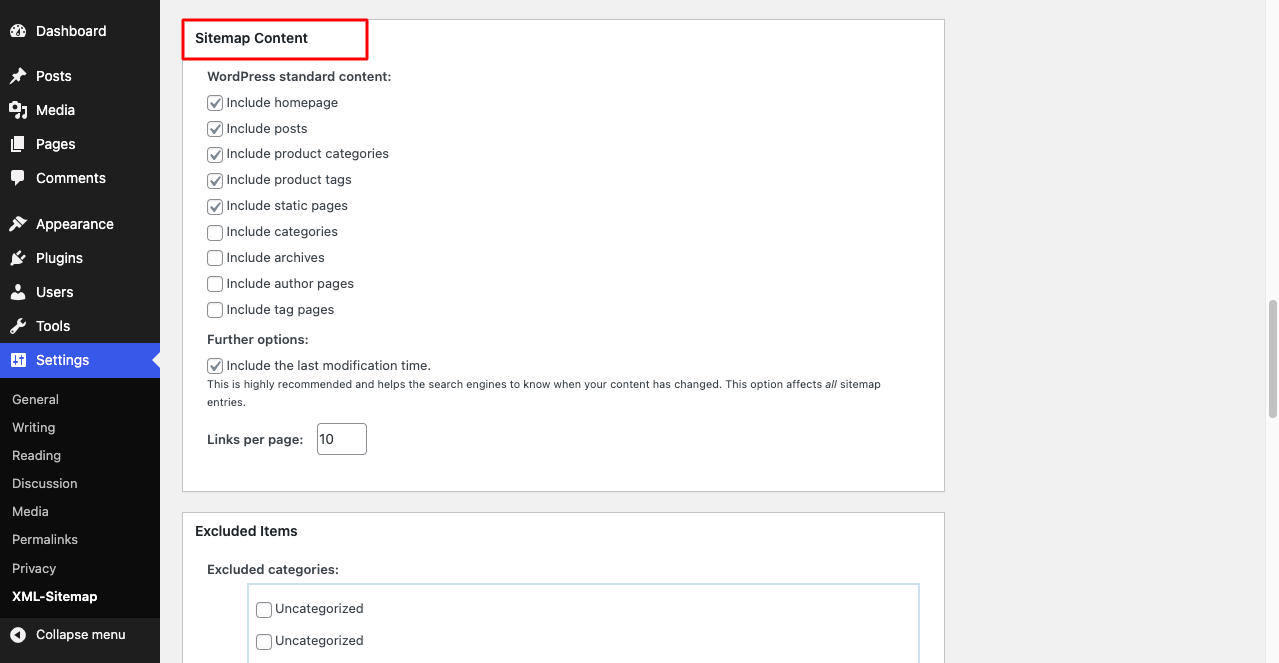 So erstellen Sie eine Sitemap und übermitteln sie an Google und andere Suchmaschinen 12 Include the type of content you want to show in sitemap using the XML Sitemap plugin