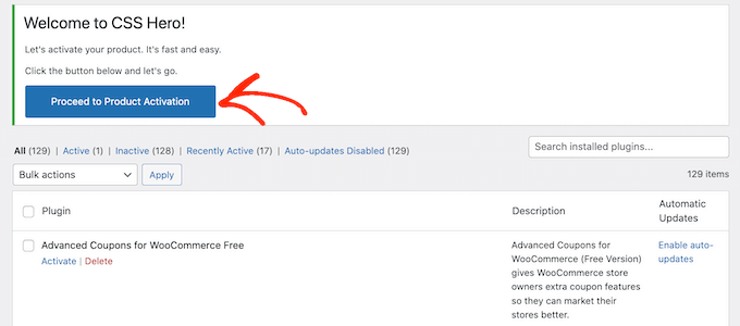 การเปิดใช้งานปลั๊กอิน CSS Hero WordPress Activating the CSS Hero WordPress plugin
