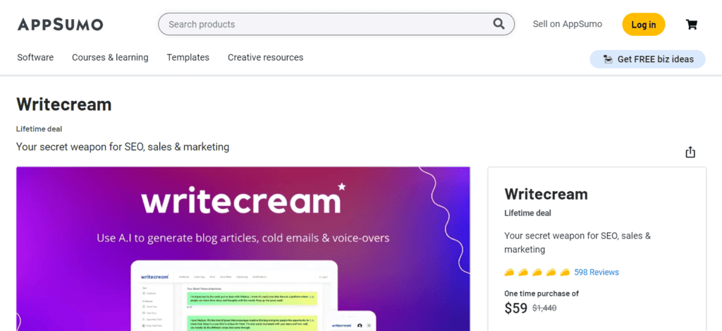 Writecream Lifetime AppSumo affare