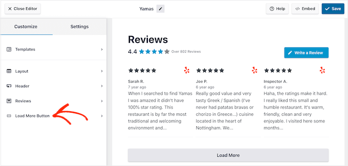 WordPress 리뷰 피드에서 '더 보기' 버튼 사용자 지정 Customizing the 'Load More' button in a WordPress review feed