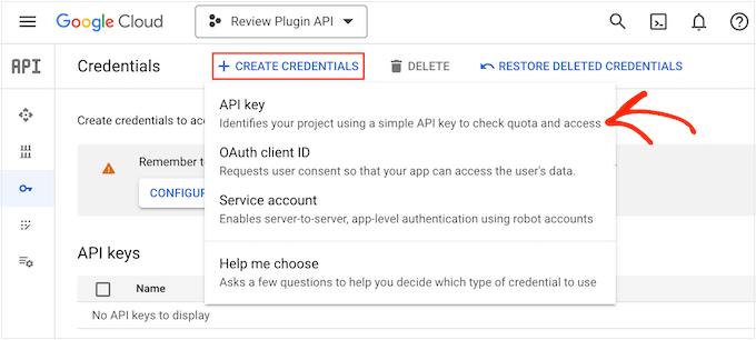 Google Cloud Console에서 API 키 생성 Creating an API key in the Google Cloud Console