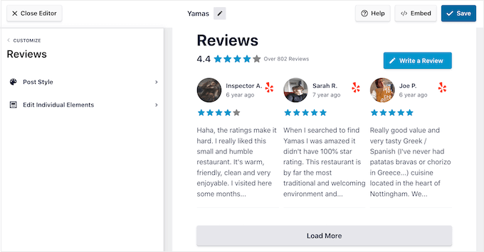 Facebook, Yelp 또는 Google 리뷰 피드 사용자 지정 Customizing a Facebook, Yelp, or Google review feed