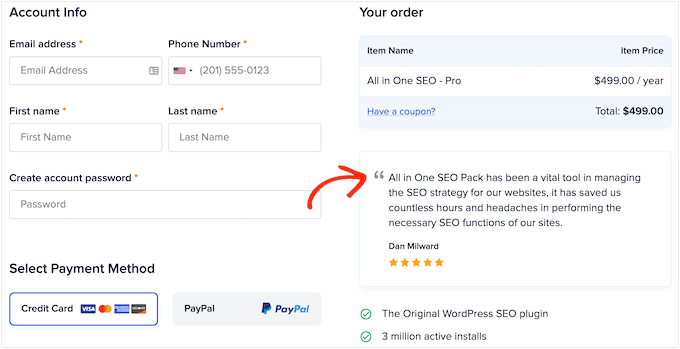 고객 리뷰가 포함된 맞춤 체크아웃 리뷰 페이지 A custom checkout review page, with customer reviews