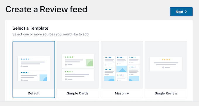 Facebook 피드 검토를 위한 템플릿 선택 Choosing a template for the Facebook feed review