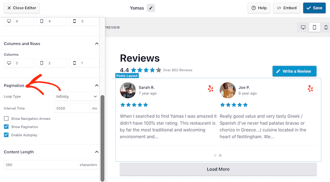 회전식 레이아웃으로 리뷰 표시 Showing reviews in a carousel layout