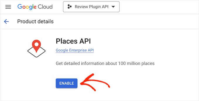 Google Places API 활성화 Activating the Google Places API