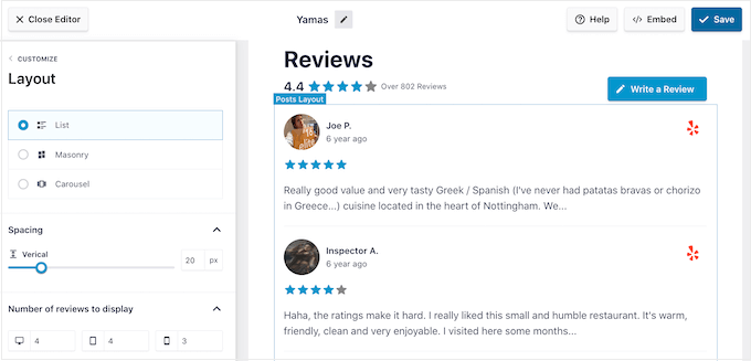 리뷰 피드의 레이아웃 변경 Changing the layout of a review feed
