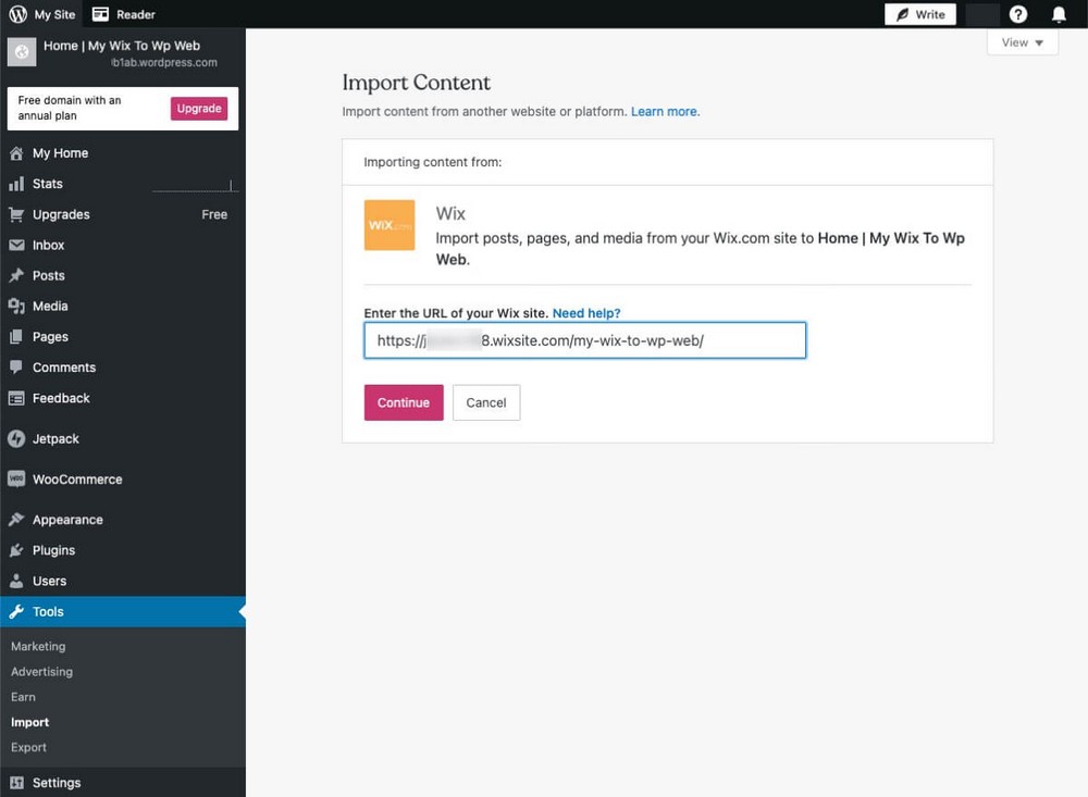 Importateur WordPress Wix