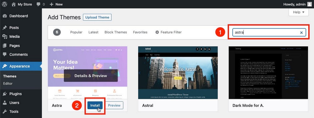 Comment installer Astra dans WordPress