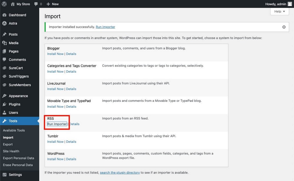 Comment exécuter RSS Importer dans WordPress