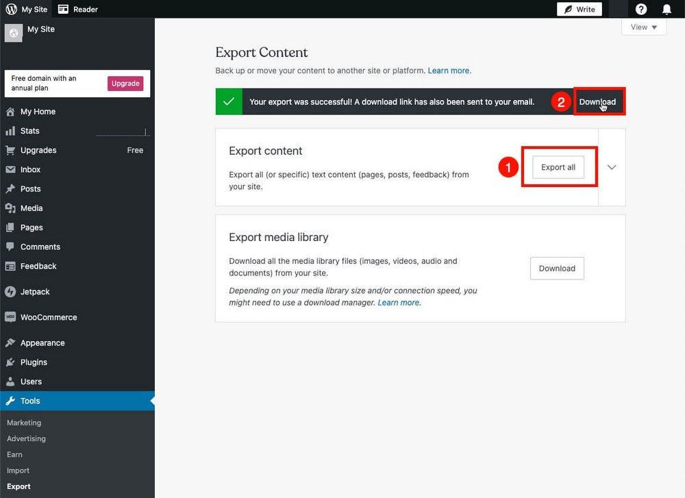 Exporter tout le contenu de WordPress.com