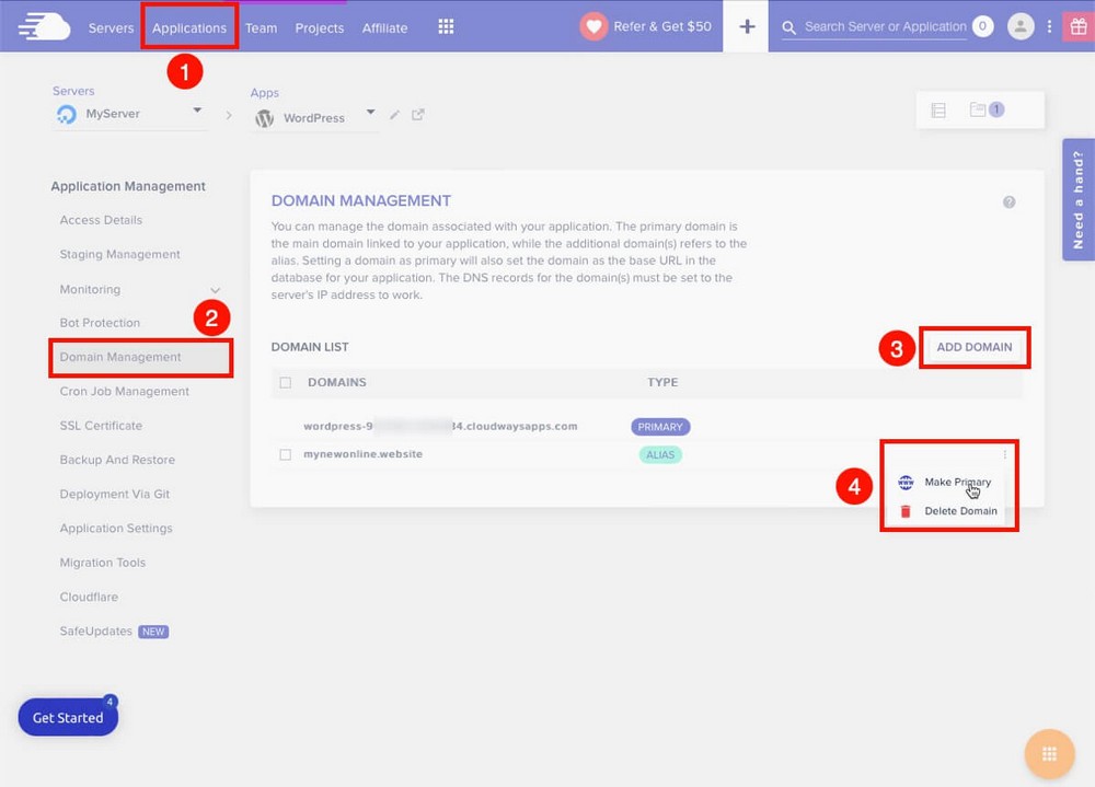 Comment ajouter un domaine personnalisé dans Cloudways