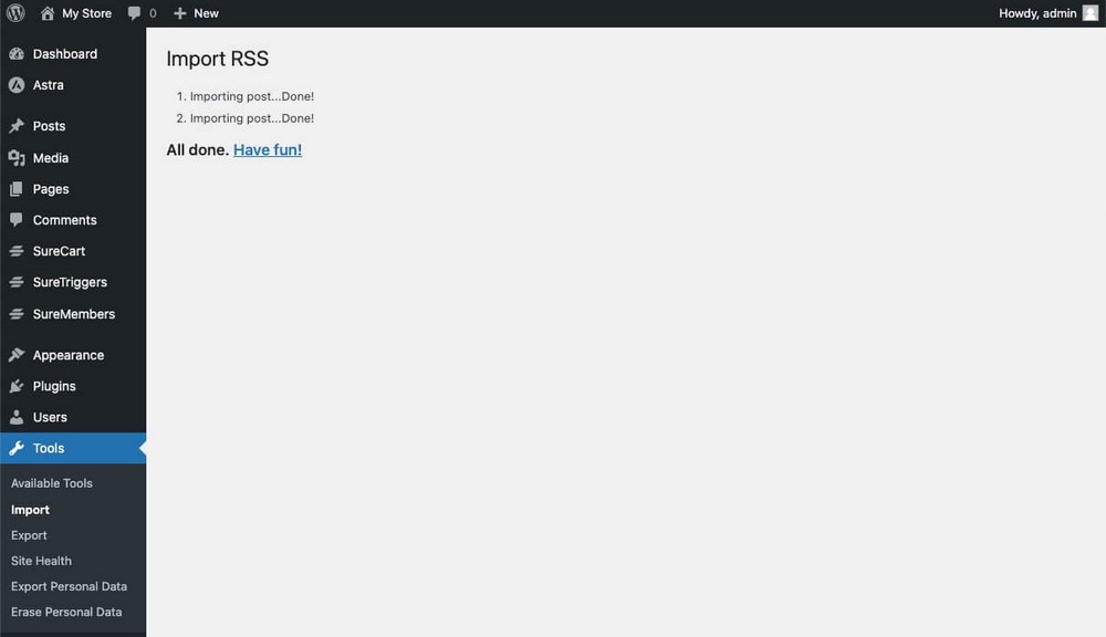 Importation RSS WordPress terminée